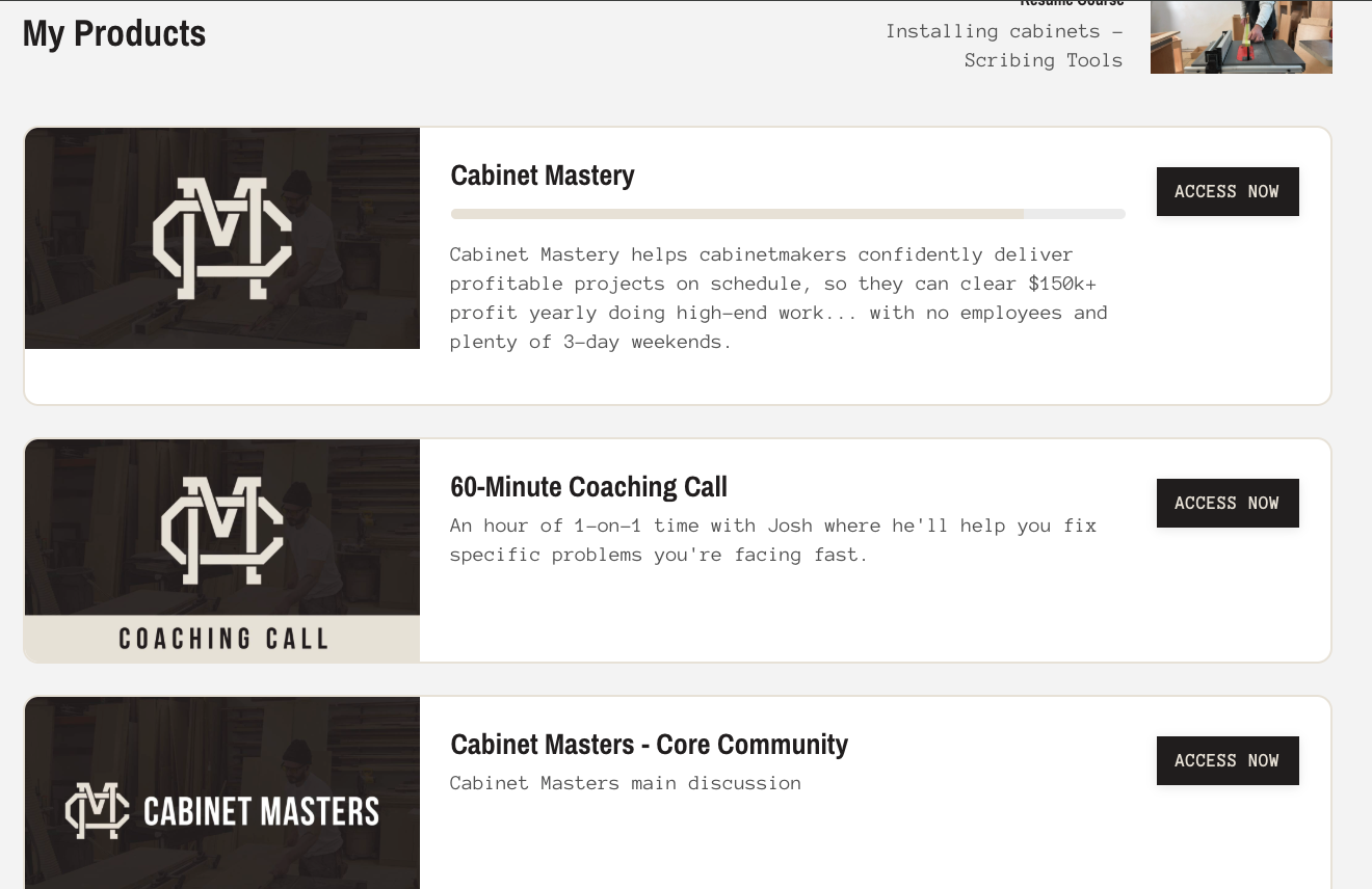 Kajabi Course Example - Cabinet Mastery 2
