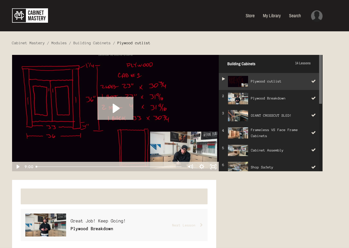 Kajabi Course Example - Cabinet Mastery 1