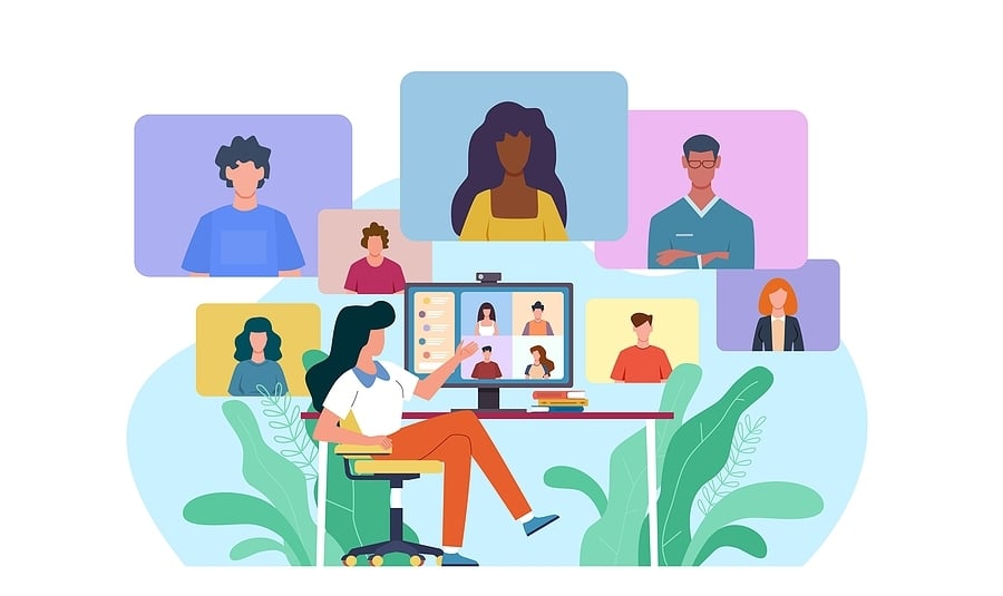 bigstock-Video-Conference-Woman-At-Des-389289781